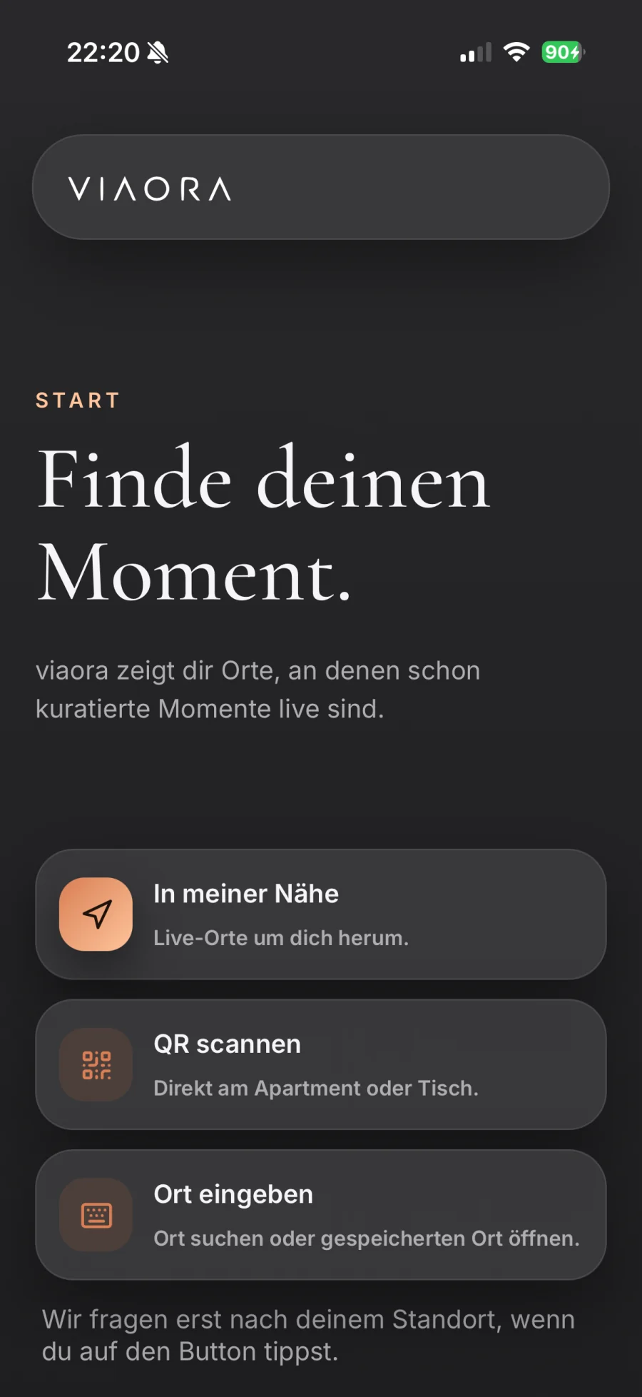 Echte lokalisierte Viaora Produktaufnahme: Den Ort auswählen.