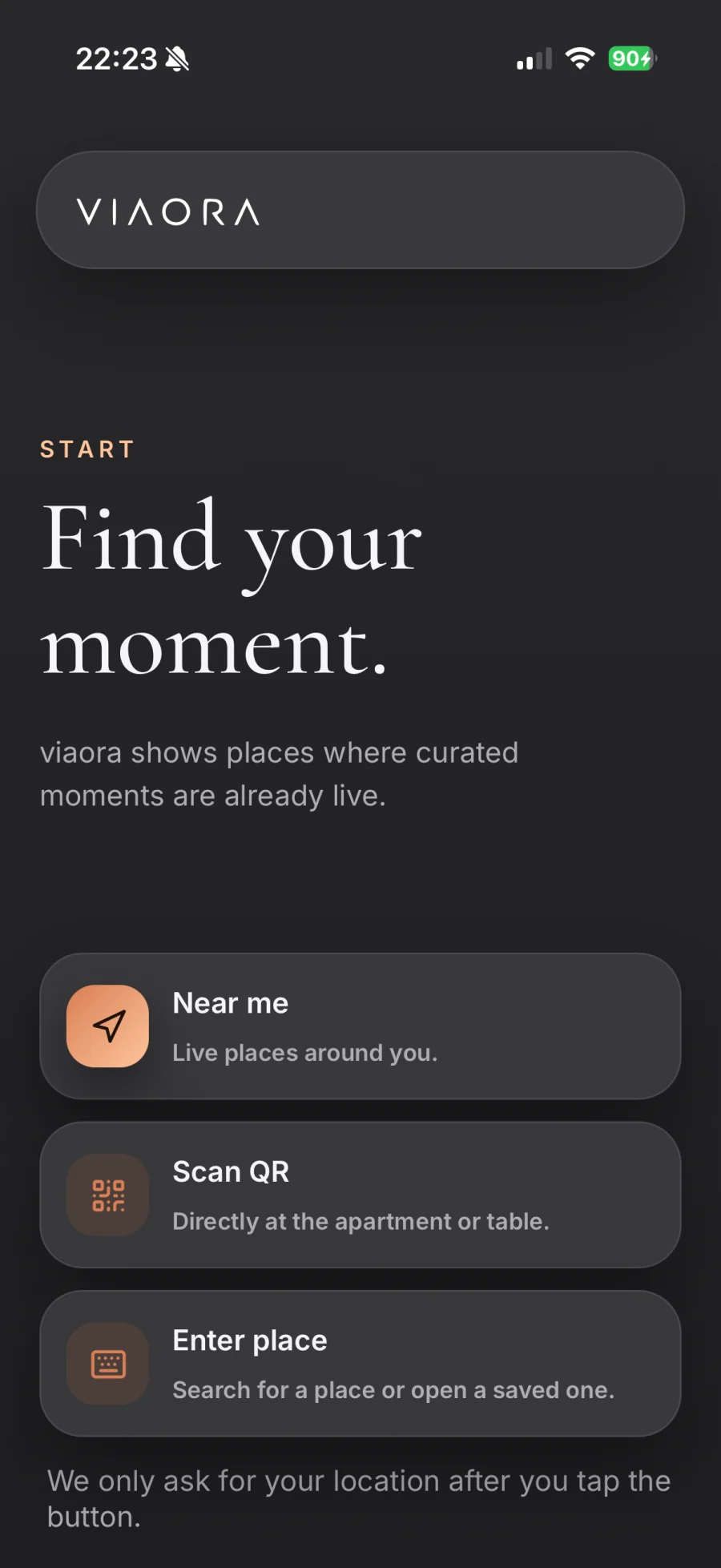 Real localised Viaora product capture: Choose the place.