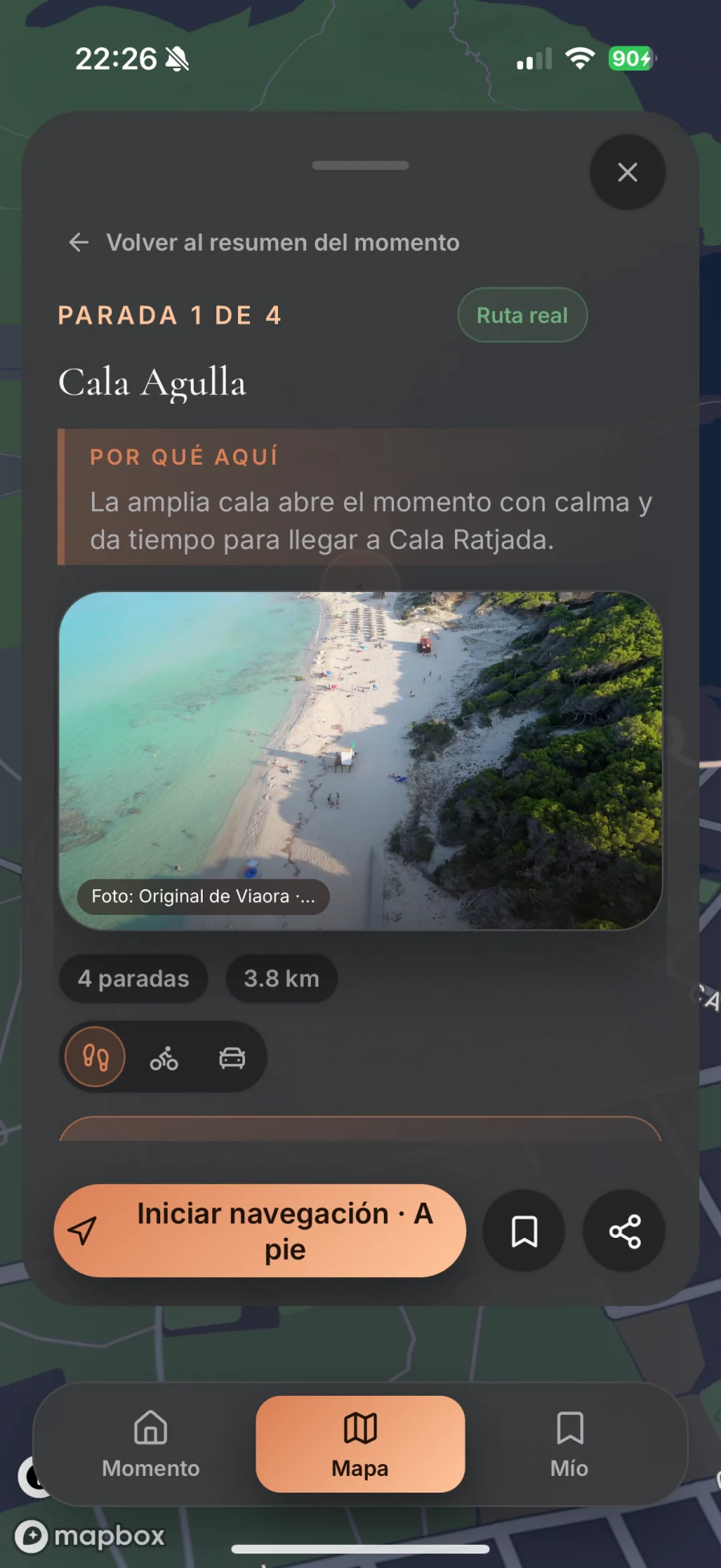 Captura real y localizada del producto Viaora: Descubrir el lugar.